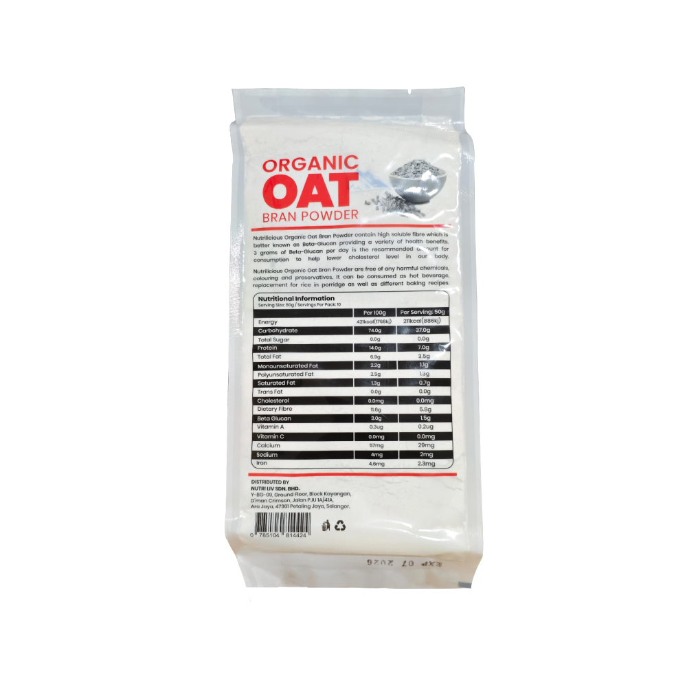 NUTRILICIOUS Organic Oat Bran Powder 500g- Organic Food, Oat , Powder