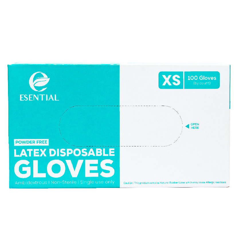 ESENTIAL Latex Powder Free Disposable Gloves 100's -XS size /sarung tangan getah/一次性手套