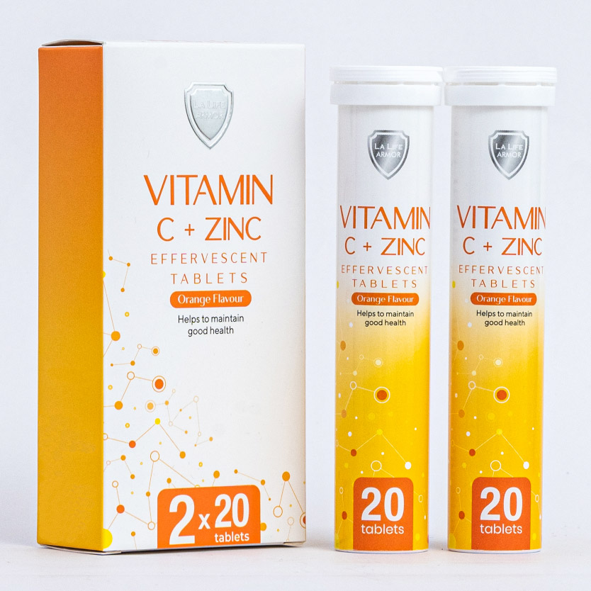 LA LIFE ARMOR VItiamin C + Zinc Effervescent 20’S x 2 - Vitamin C Effervescent with 1000mg Zinc ( Vitamin C Supplement )