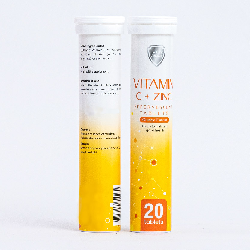 LA LIFE ARMOR VItiamin C + Zinc Effervescent 20’S x 2 - Vitamin C Effervescent with 1000mg Zinc ( Vitamin C Supplement )