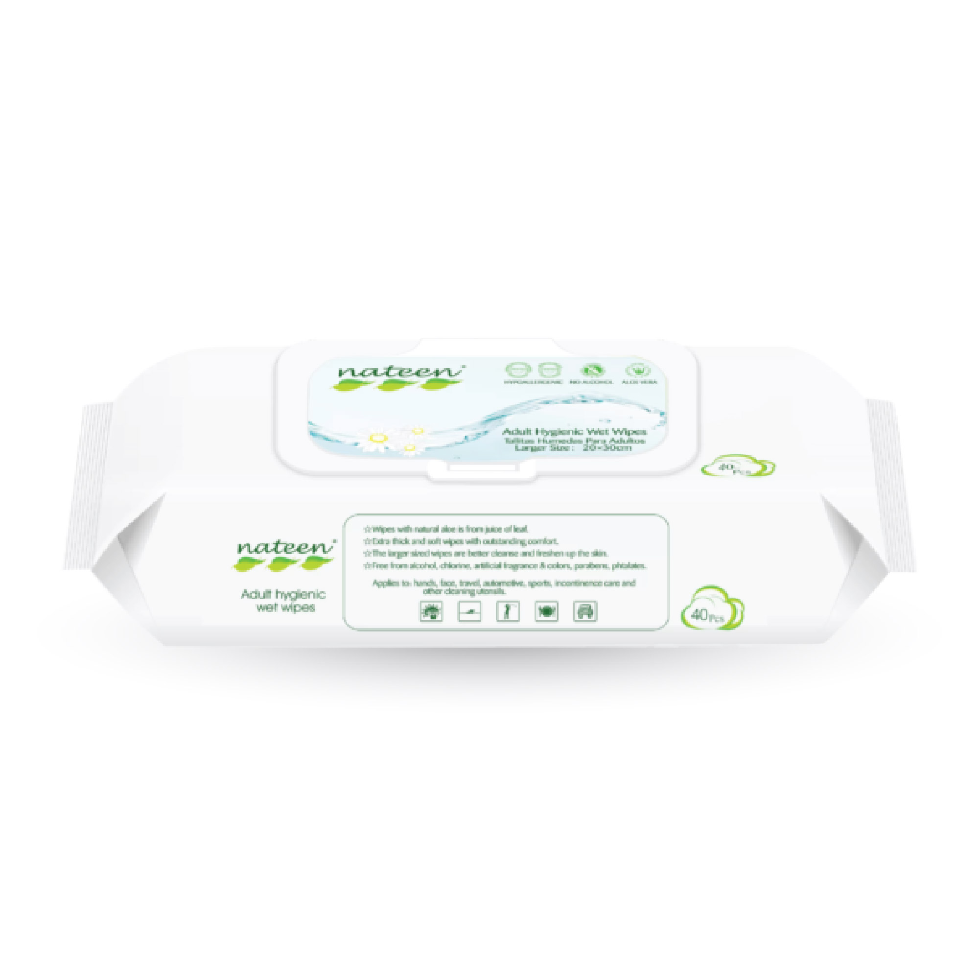 ABSORBA Nateen Adult Wet Wipes With Chamomile & Aloe Vera 40's for Sensitive Skin, 敏感肌肤, 成人湿巾