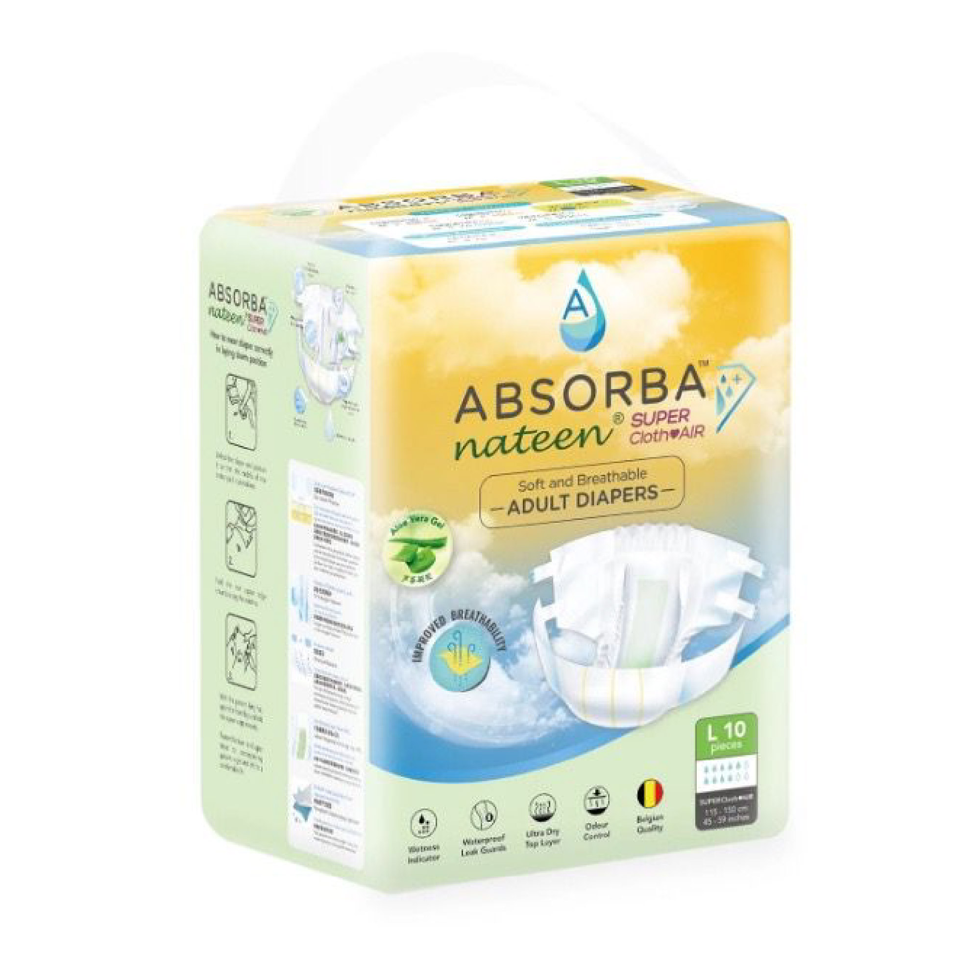 ABSORBA Nateen Super Clothair Adult Diapers 10's - L Size, High Absorbency, 舒适成人纸尿裤