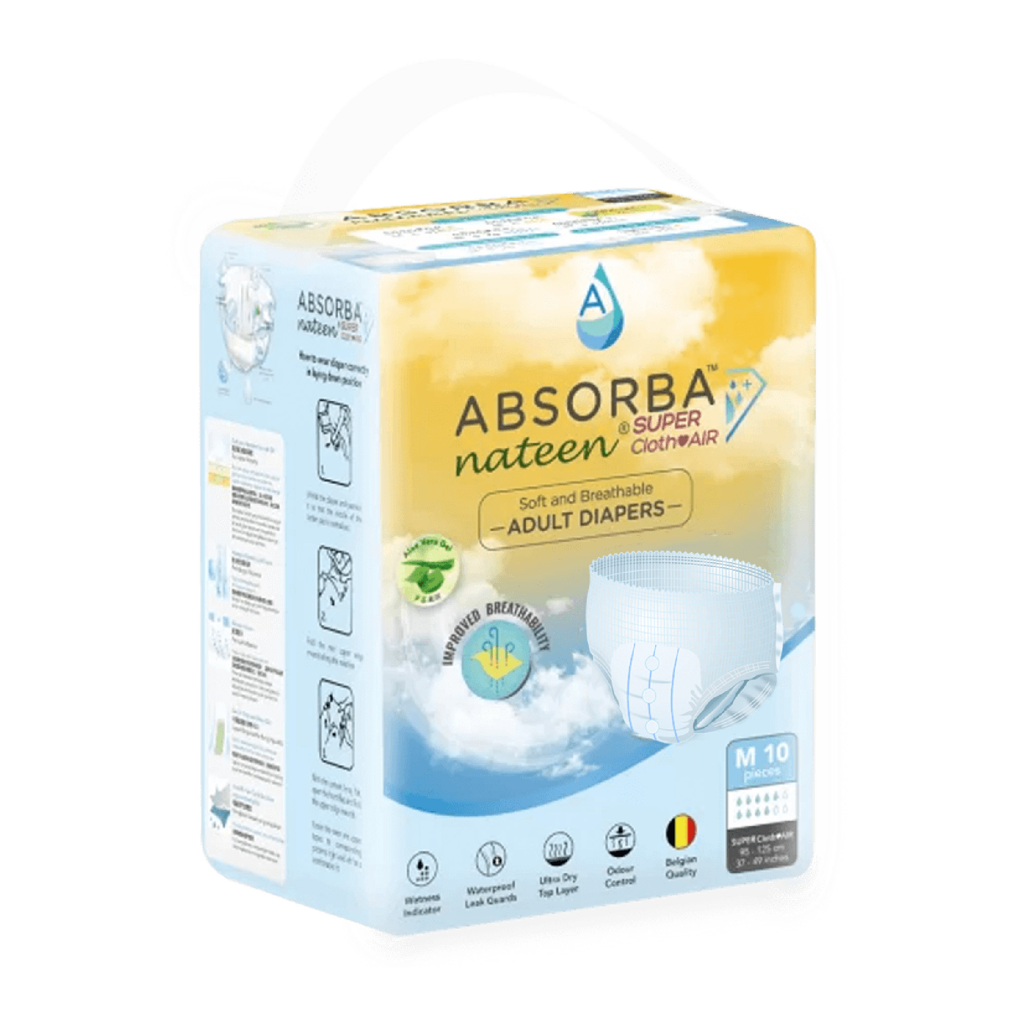 ABSORBA Nateen Super Clothair Adult Diapers 10's M size, Lampin Dewasa, 防漏成人纸尿裤