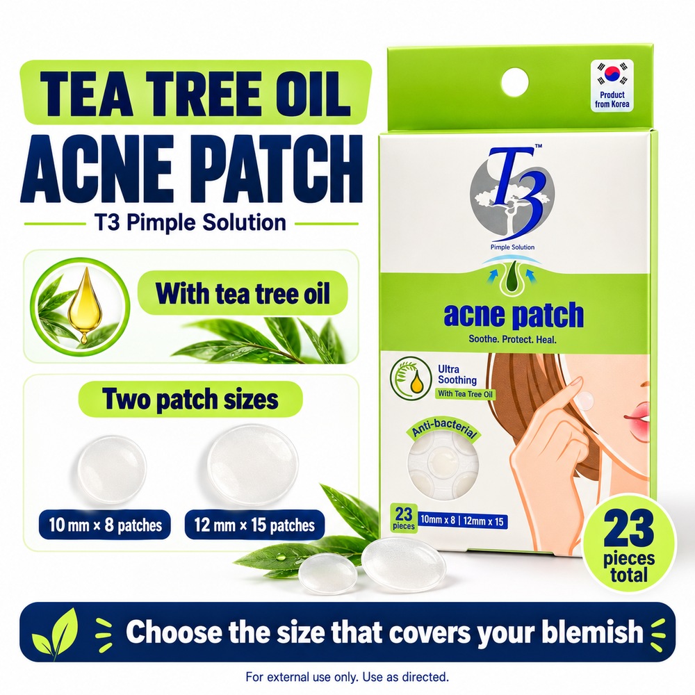 T3 Acne Patch Tea Tree Oil 23's for Pimple Patch, Patch Jerawat, Waterproof Pimple Patch