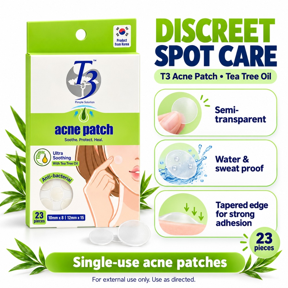 T3 Acne Patch Tea Tree Oil 23's for Pimple Patch, Patch Jerawat, Waterproof Pimple Patch