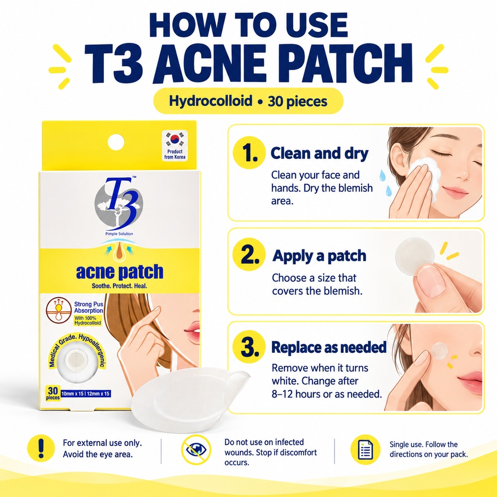 T3 Acne Patch 30's for Hydrocolloid Acne Patch, Patch Jerawat, Acne Spot Patch