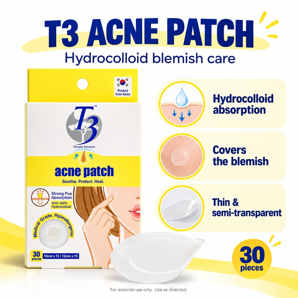 T3 Acne Patch 30's for Hydrocolloid Acne Patch, Patch Jerawat, Acne Spot Patch