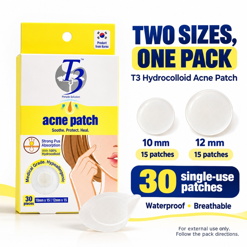 T3 Acne Patch 30's for Hydrocolloid Acne Patch, Patch Jerawat, Acne Spot Patch