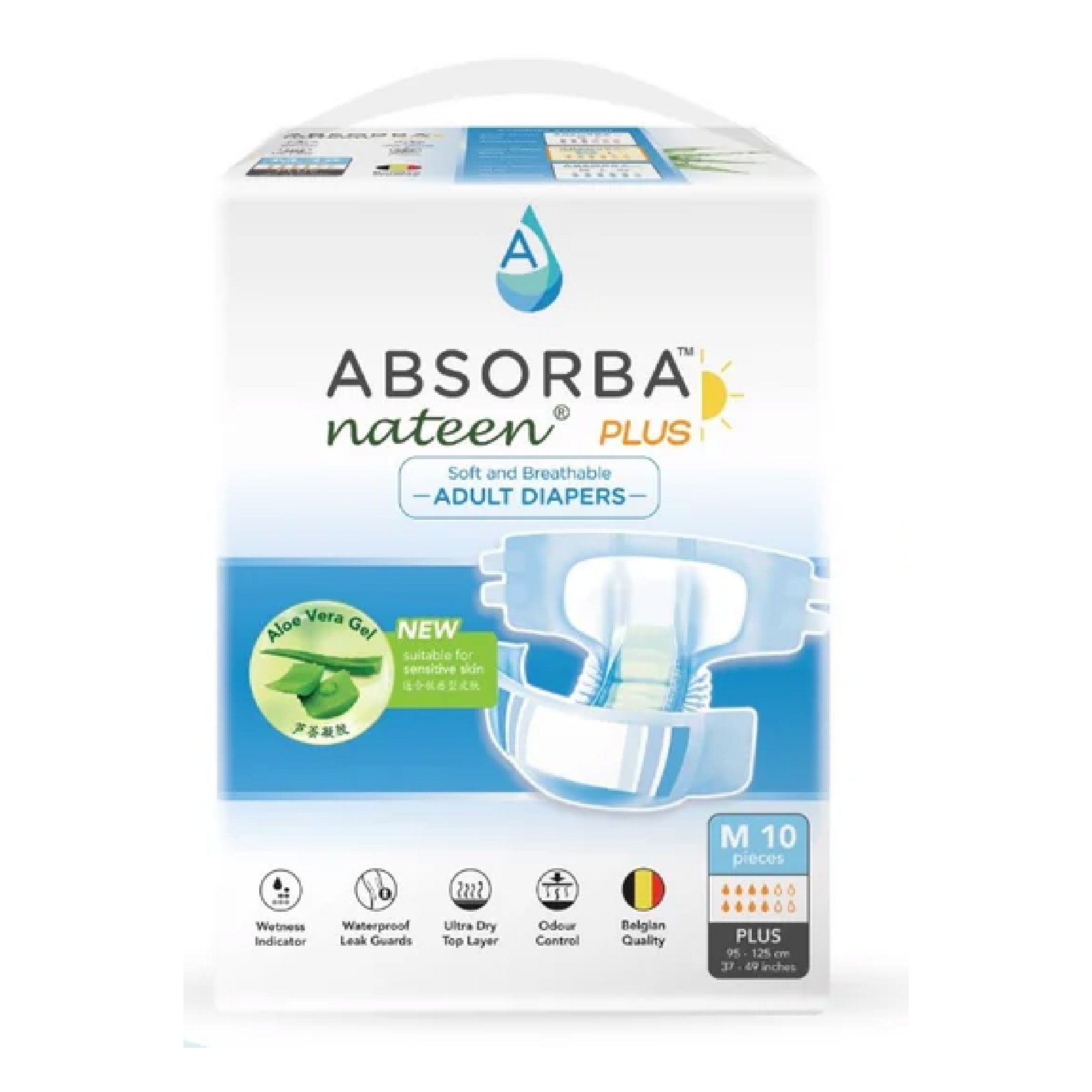 ABSORBA Nateen Plus Adult Diaper 10's - M size, Lampin Dewasa, 防漏成人纸尿裤