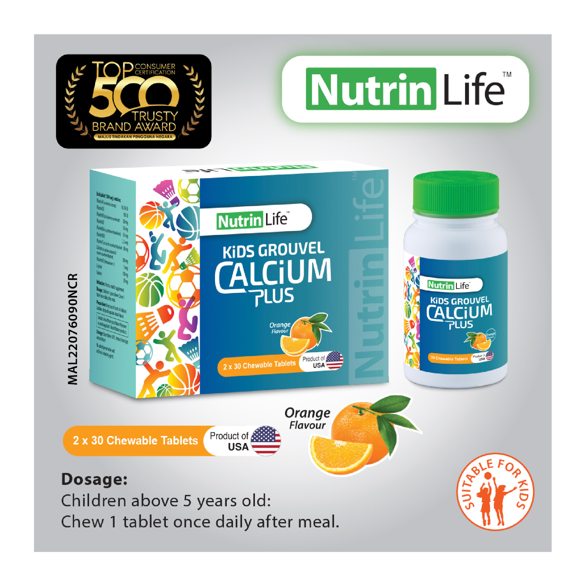 NUTRINLIFE KIDS GROUVEL CALCIUM PLUS 30'S X 2 (CHEWABLE)