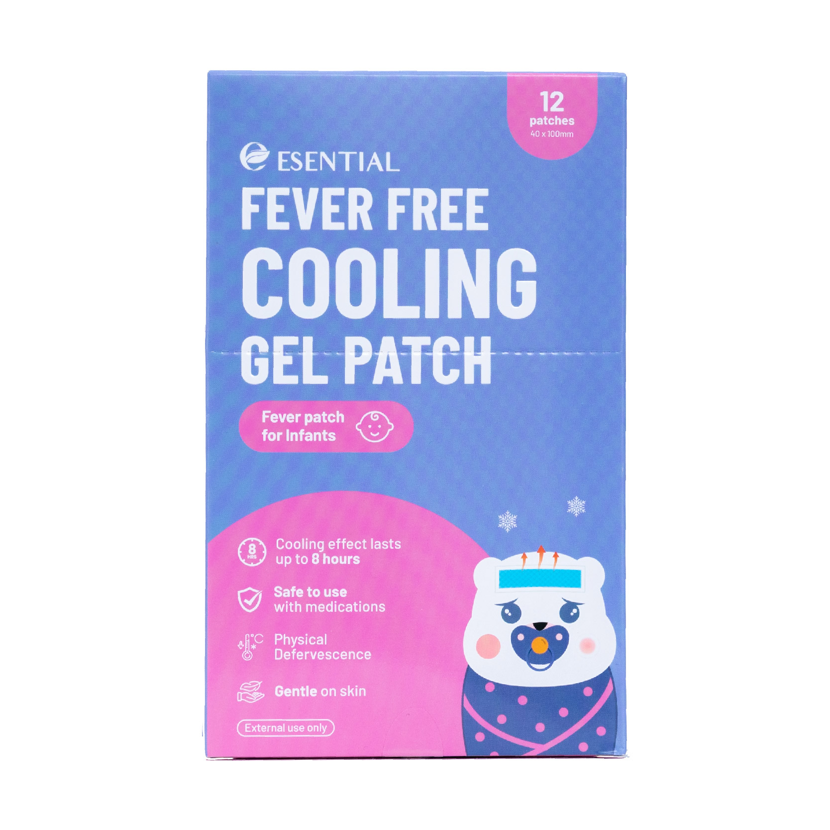 ESENTIAL Infants (New Born Baby) Fever Free Cooling Gel Patch 12's - For Body Heat & Headache Relief / 宝宝退熱貼 Cool Fever