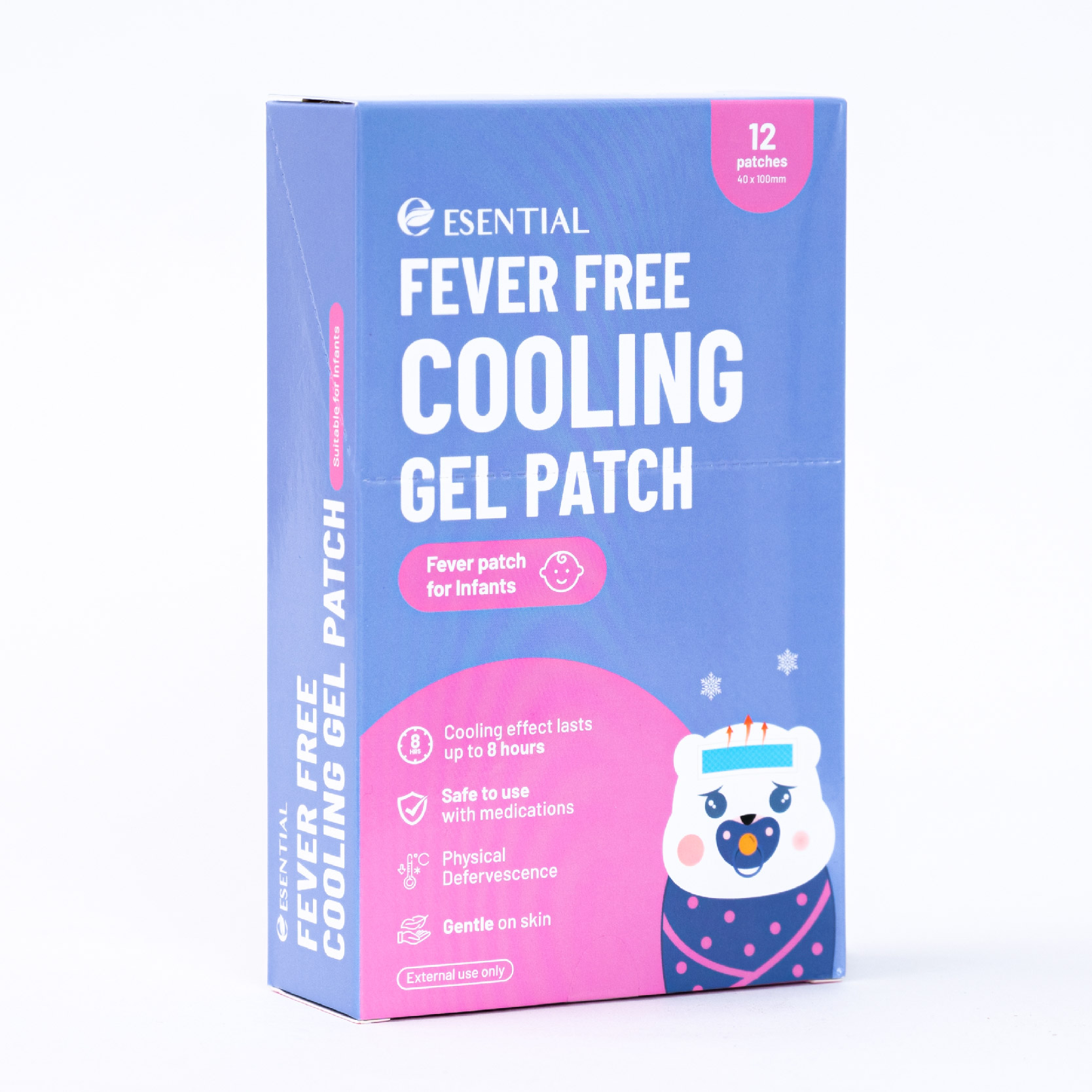 ESENTIAL Infants (New Born Baby) Fever Free Cooling Gel Patch 12's - For Body Heat & Headache Relief / 宝宝退熱貼 Cool Fever