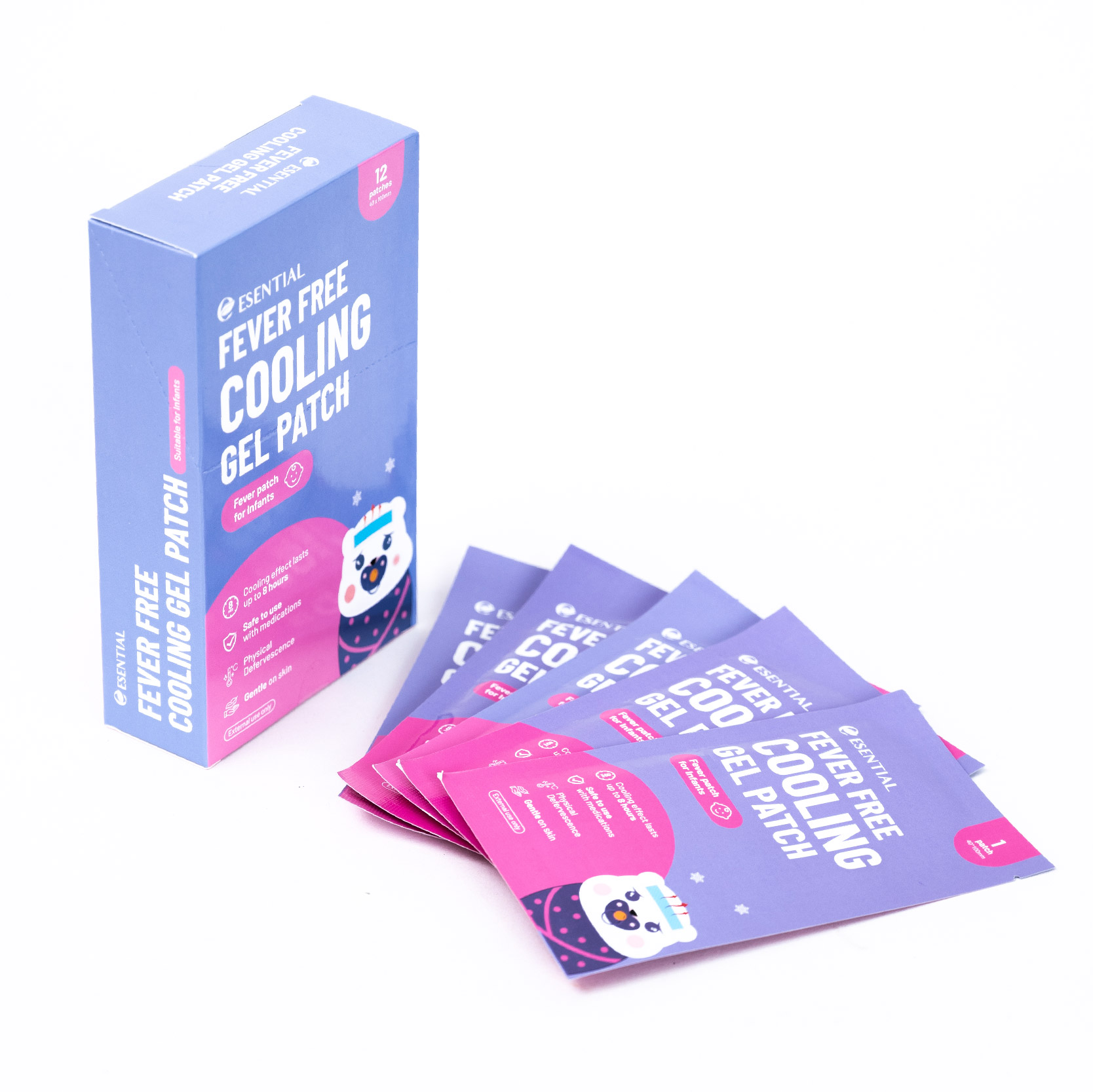 ESENTIAL Infants (New Born Baby) Fever Free Cooling Gel Patch 12's - For Body Heat & Headache Relief / 宝宝退熱貼 Cool Fever