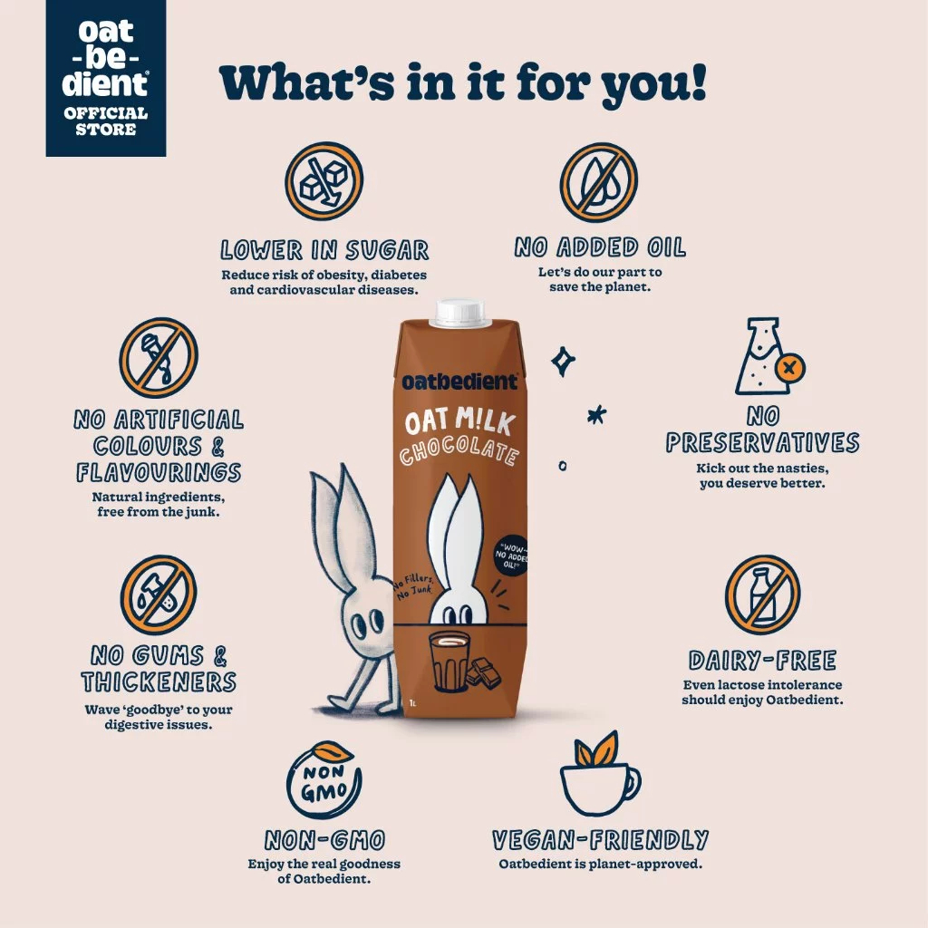 OATBEDIENT Ready To Drink Oat Milk Chocolate 1L - Susu Oat Coklat, 巧克力, 燕麦牛奶