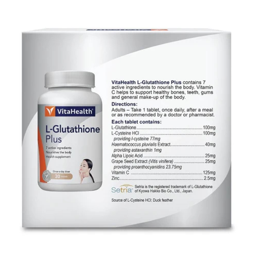 VITAHEALTH L-Glutathione Plus 30's X 2 with Grape Seed Extract, Glutathione Supplement