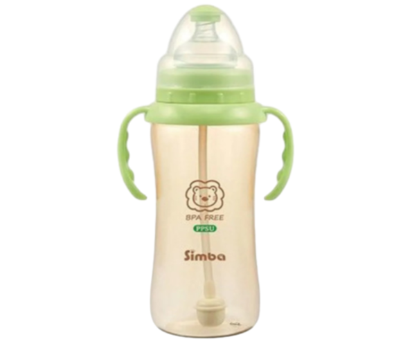 [CLEARANCE] SIMBA PPSU WIDE NECK FEEDING BOTTLE & AUTO STRAW & HANDLE GREEN  360ML (12OZ) (P6183) [Box Minor Damage]
