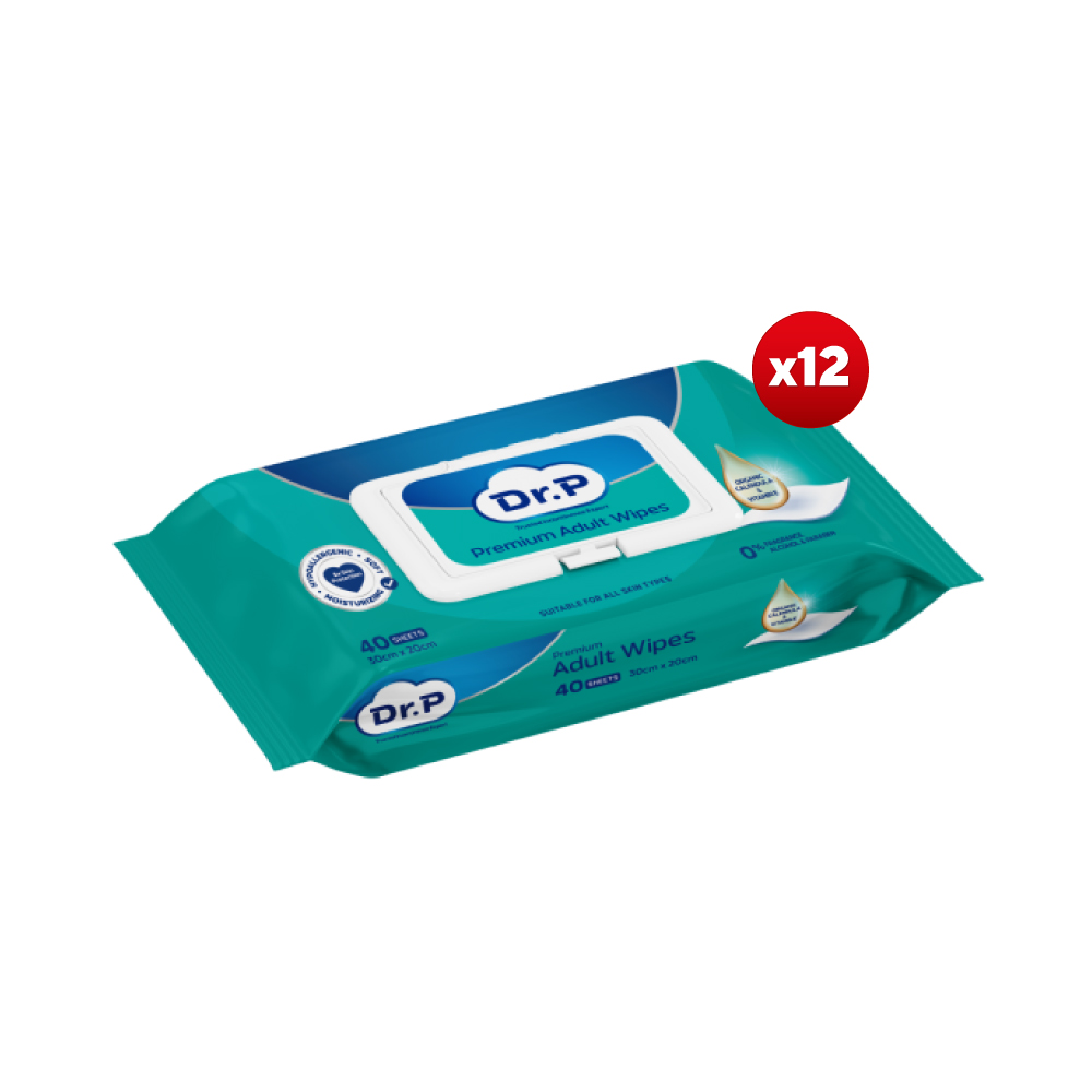 DR.P Premium Adult Wipes (12X40's) with Wet Tissue Adult, Tissue Basah Dewasa