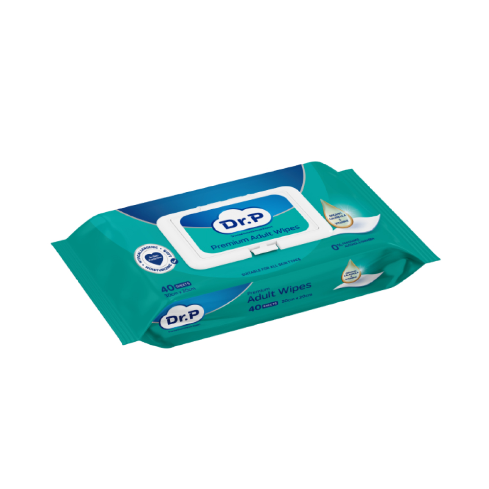 DR.P Premium Adult Wipes 40's with Wet Tissue Adult, Tissue Basah Dewasa, Wipe Tissue