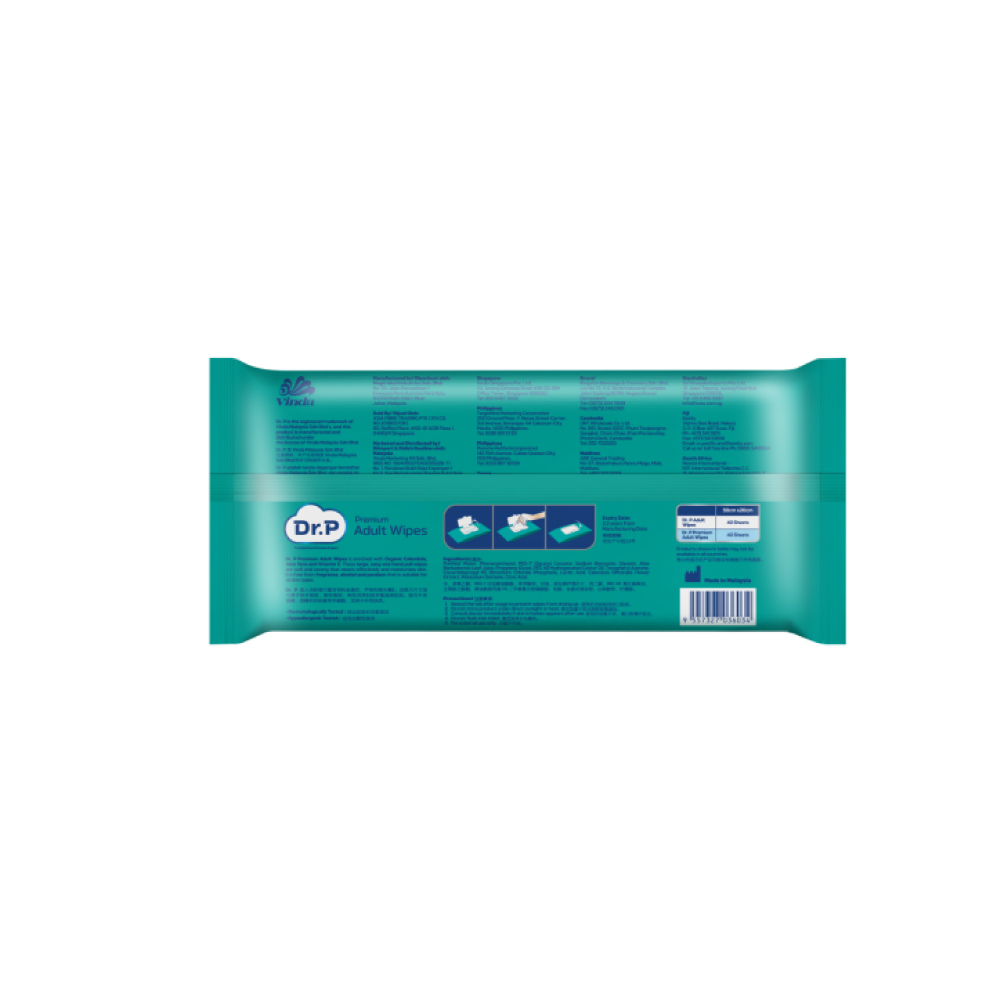 DR.P Premium Adult Wipes 40's with Wet Tissue Adult, Tissue Basah Dewasa, Wipe Tissue