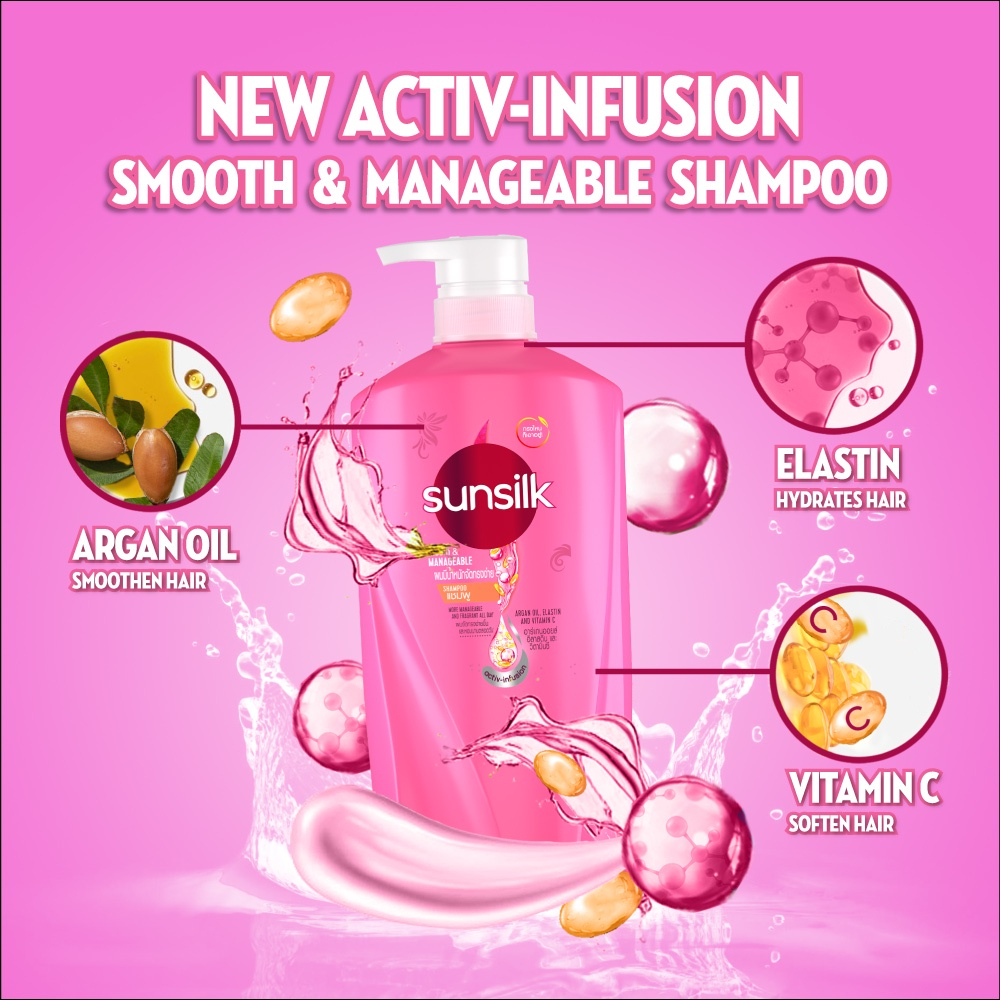 SUNSILK Shampoo 625ml - Smooth & Manageable for frizzy or tangled hair 顺滑, 控毛躁洗发水