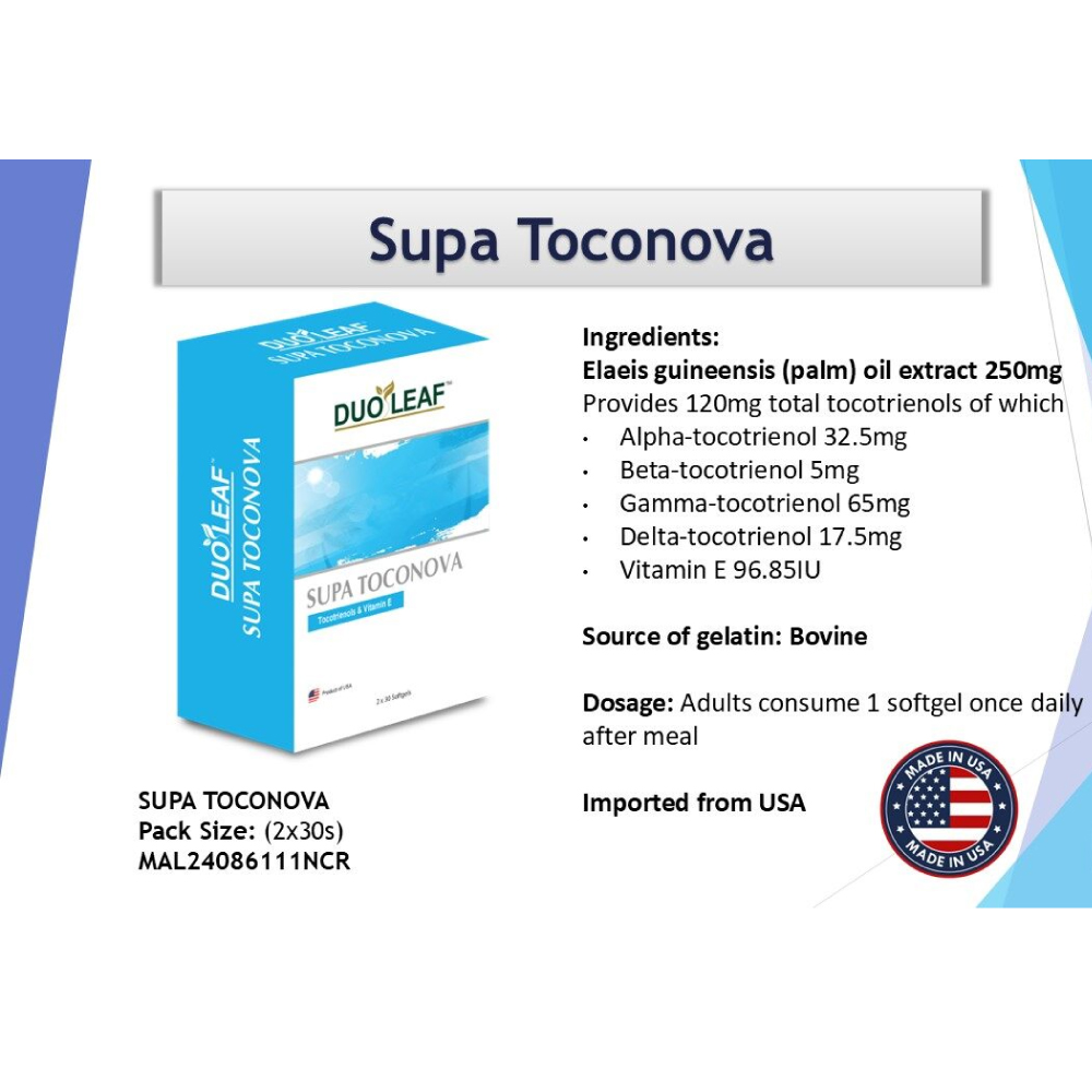 DUOLEAF Supa Toconova 2 X 30's with Tocotrienol Vitamin E Supplement, Antioxidant