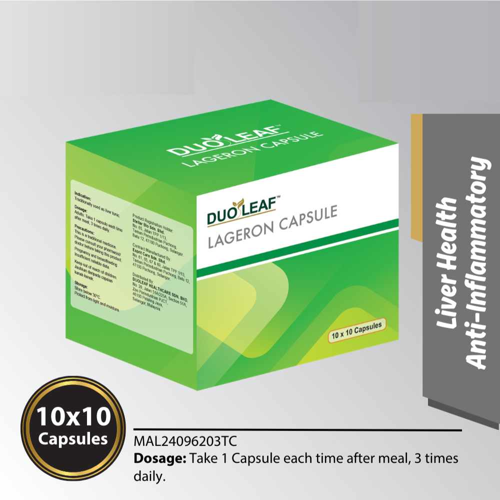 DUOLEAF Lageron Capsule 10X10's with Milk Thistle Supplements for Liver Supplement, Ubat Hati Berlemak