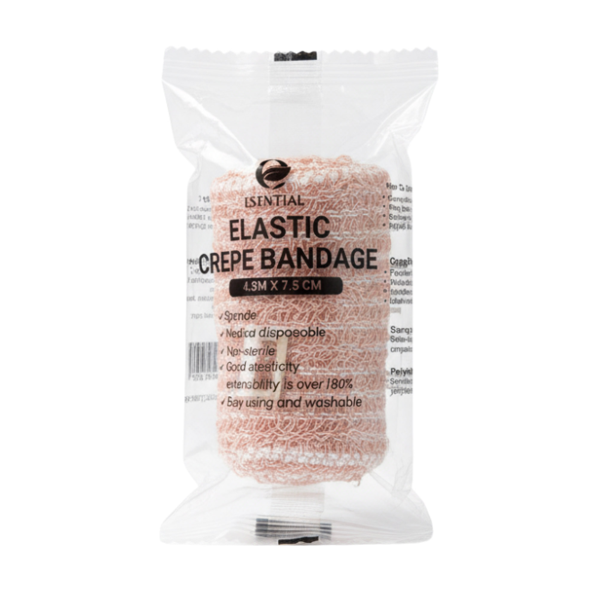 ESENTIAL Elastic Crepe Bandage (7.5cm x 4.5m) 12's for Bandage Wrap, Bandage Dressing, Bandage Tape