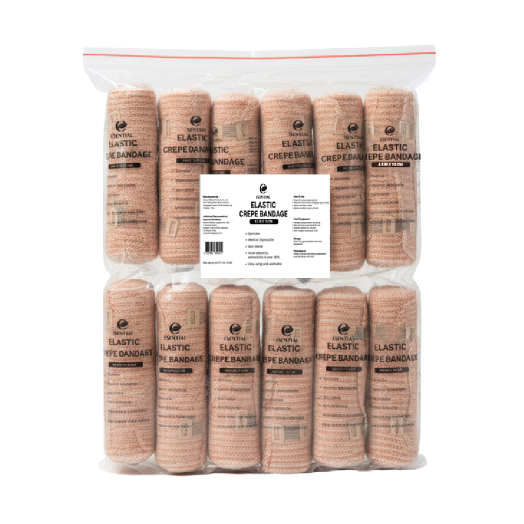 ESENTIAL Elastic Crepe Bandage (15cm x 4.5m) 12's for Bandage Wrap, Bandage Dressing, Bandage Tape