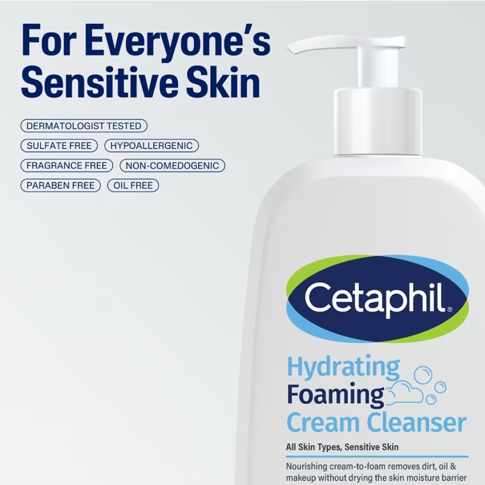CETAPHIL Hydrating Foaming Cream Cleanser 473ml for All Skin Type, Pencuci Muka Cetaphil
