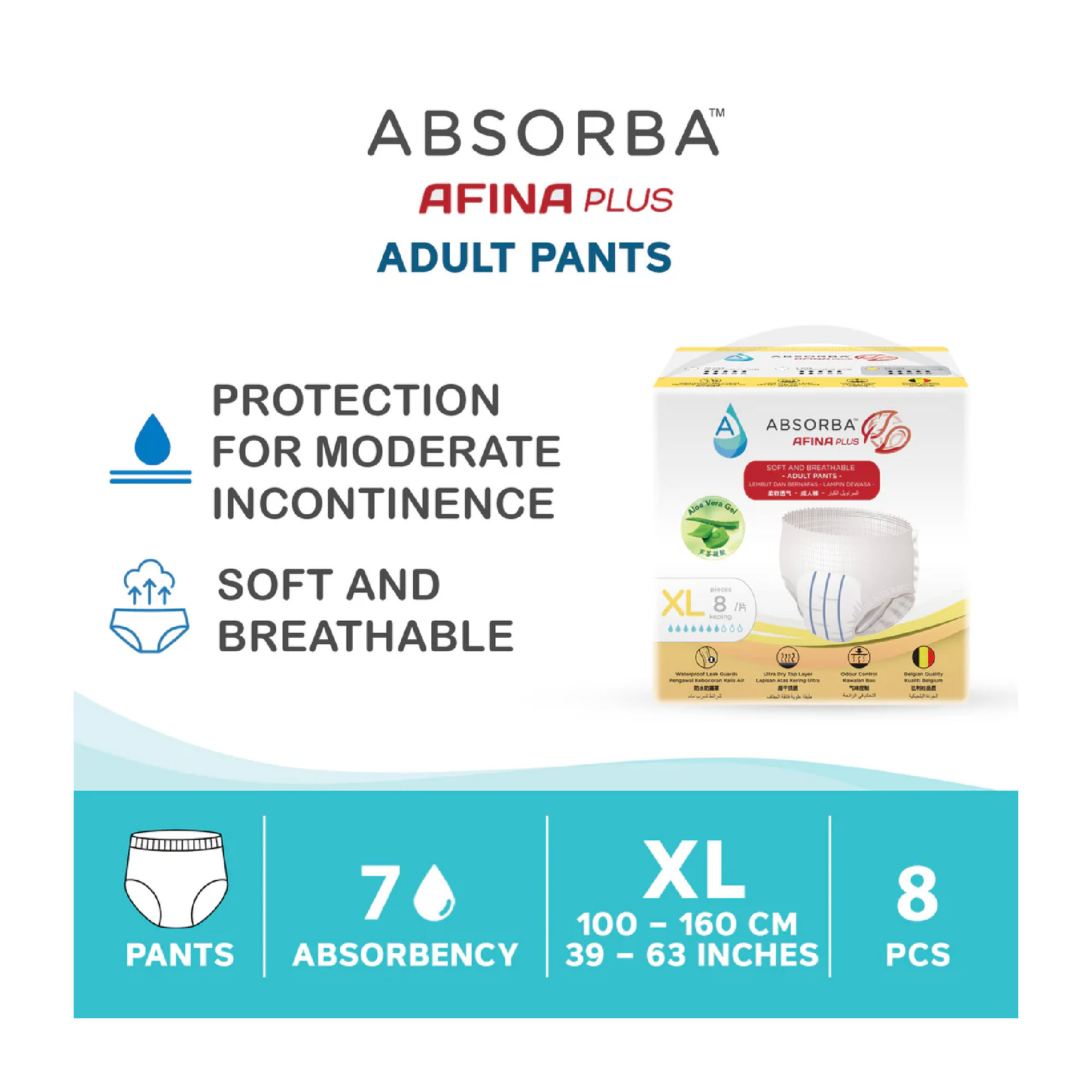 ABSORBA Conti-Fit Pull Up Pants 8'S - XL