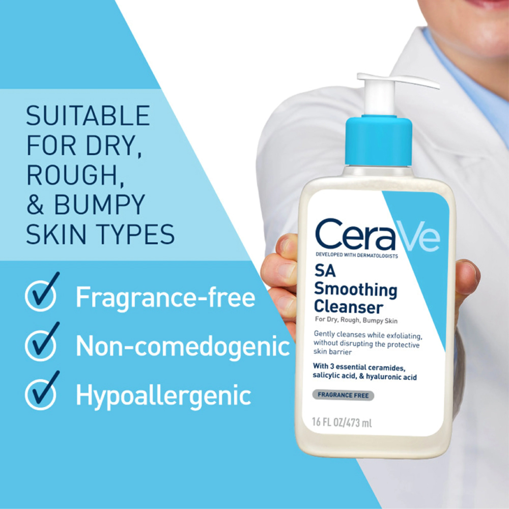CERAVE Salicylic Acid Smoothing Cleanser 473ml for Pencuci Muka, Cerave Cleanser