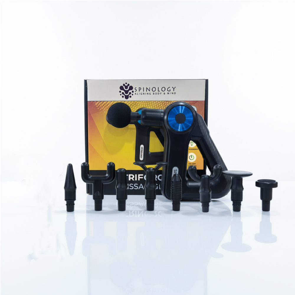 SPINOLOGY Triforce Massage Gun (SL-8891) with 9 Interchangeable Massage Heads, Mesin Urut