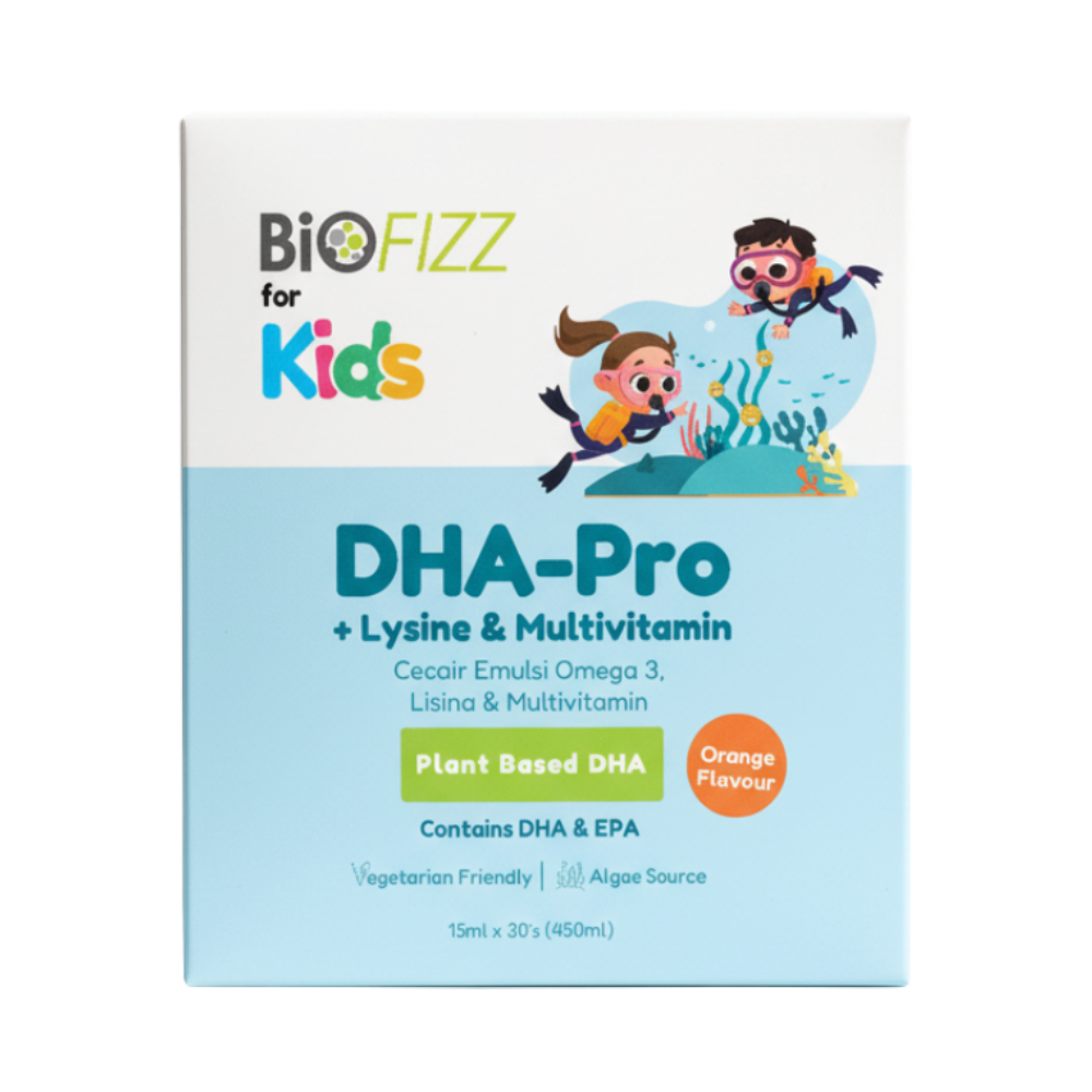 BIOFIZZ Dha-Pro Lysine & Multivitamin Emulsion 15ml X 30's for Kid's Supplement with DHA, Coq-10 and Kids Multivitamin