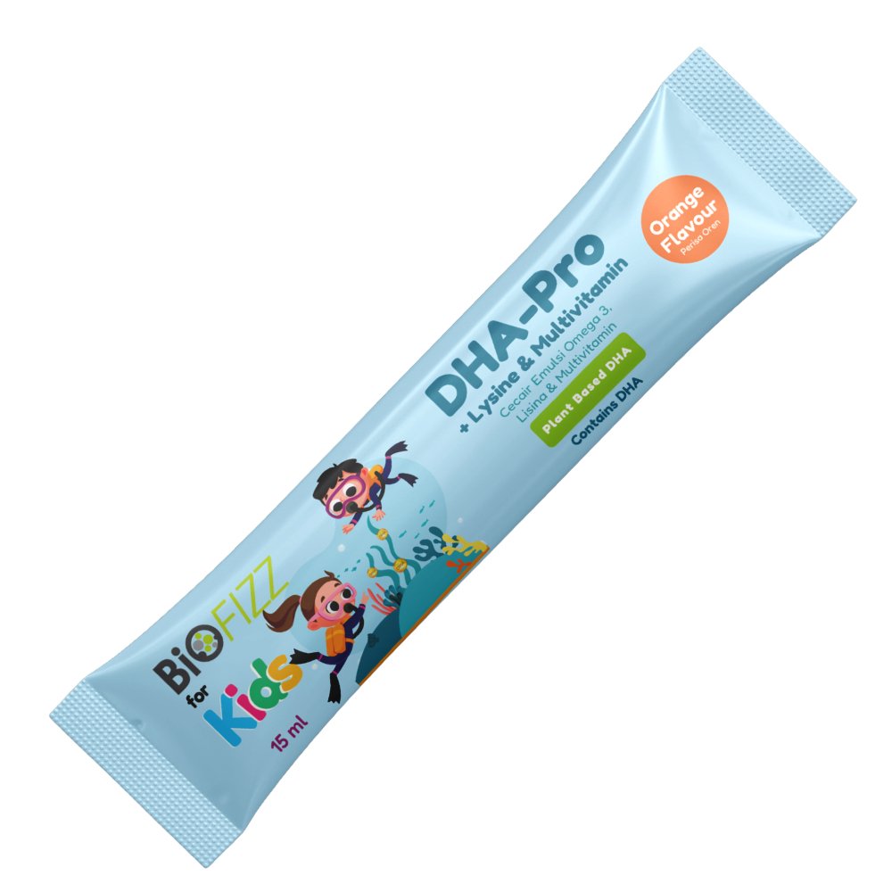 BIOFIZZ Dha-Pro Lysine & Multivitamin Emulsion 15ml X 30's for Kid's Supplement with DHA, Coq-10 and Kids Multivitamin