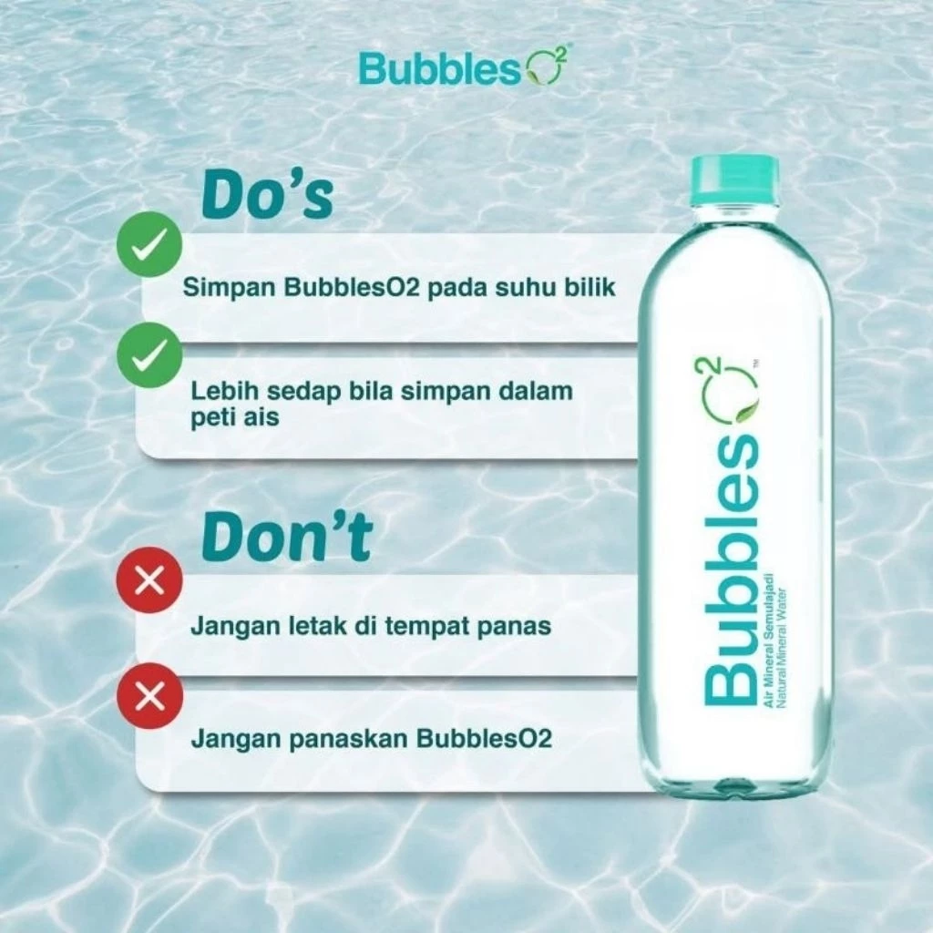 BUBBLES O2 Natural Mineral Water 425ml/800ml for Air Mineral Beroksigen, Air Minuman Bubbles O2