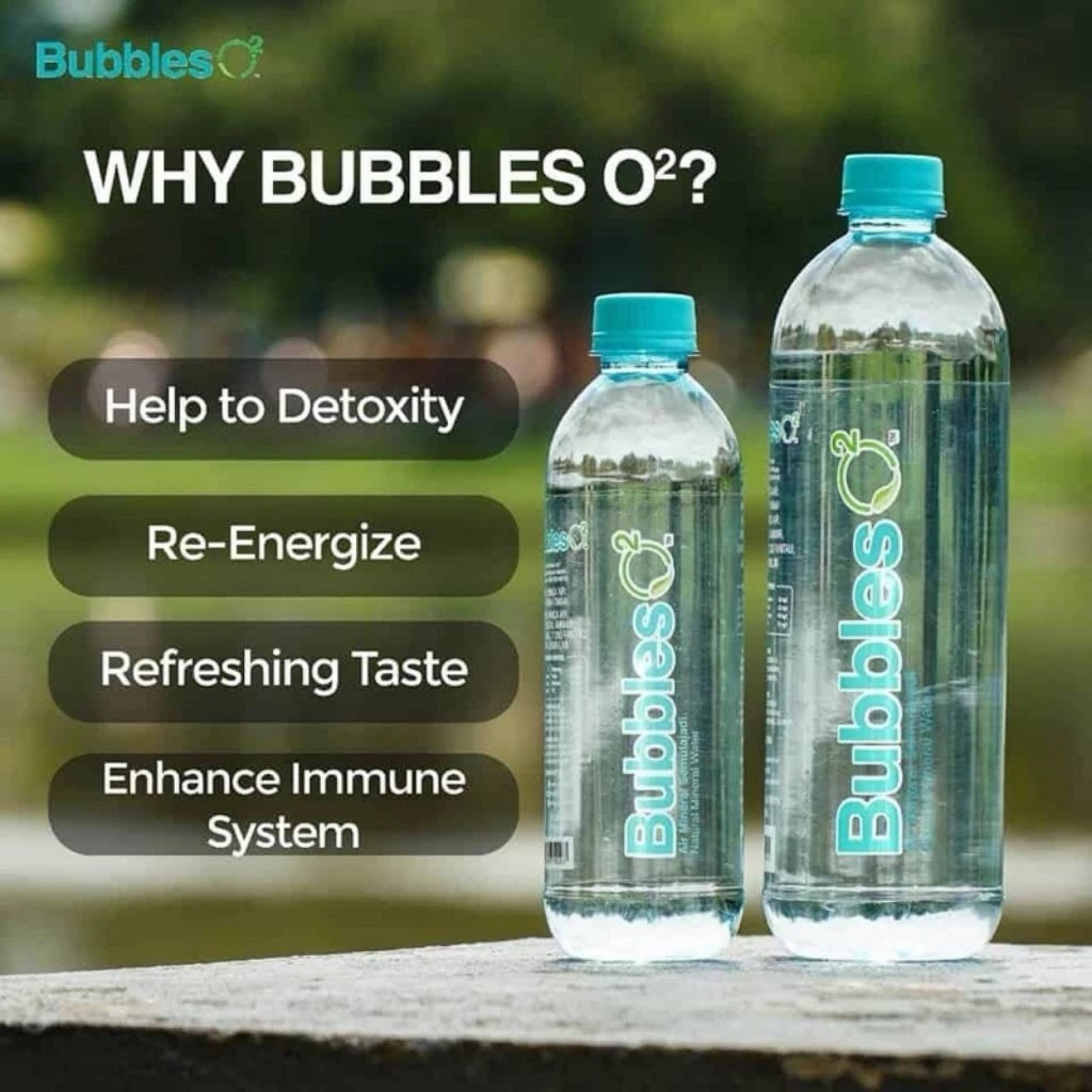 BUBBLES O2 Natural Mineral Water 425ml/800ml for Air Mineral Beroksigen, Air Minuman Bubbles O2