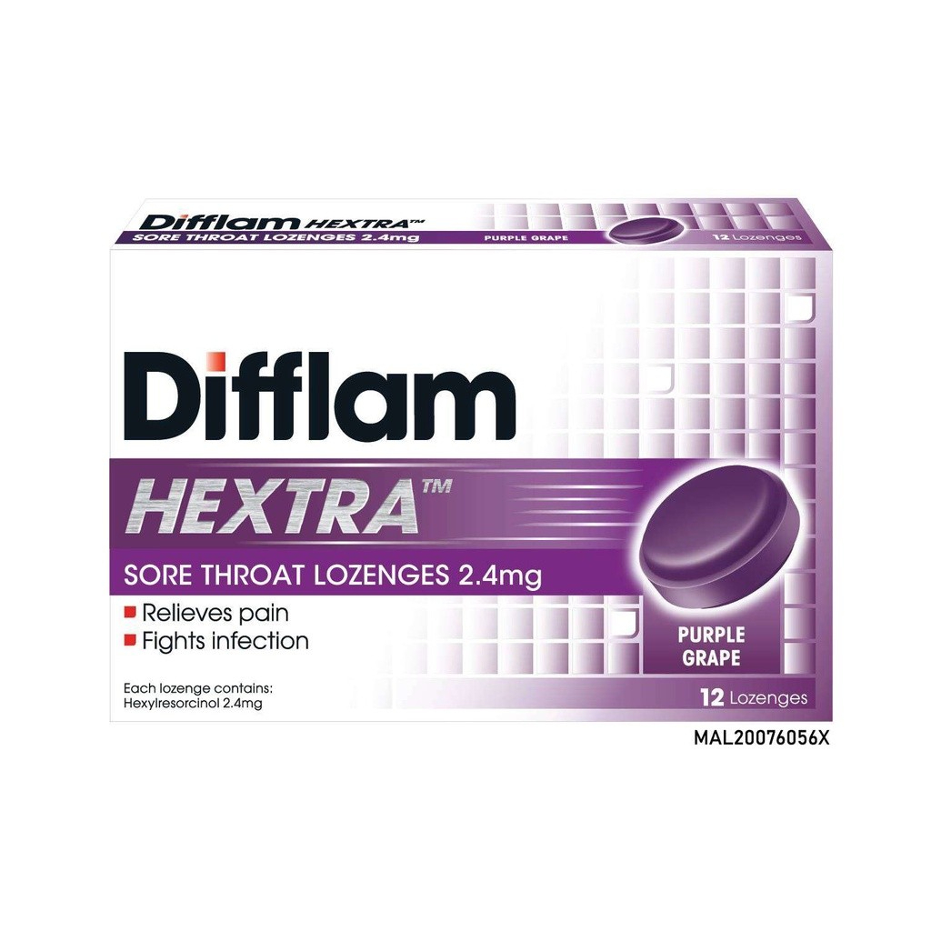 DIFFLAM HEXTRA SORE THROAT LOZENGES 2.4MG 12'S - PURPLE GRAPE