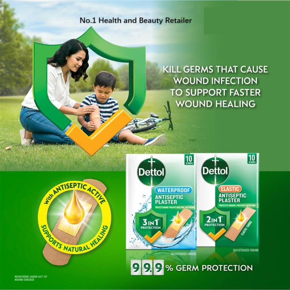 DETTOL Elastic Antiseptic Plaster 10's for Plaster Luka, Wound Plaster, Dettol Plaster
