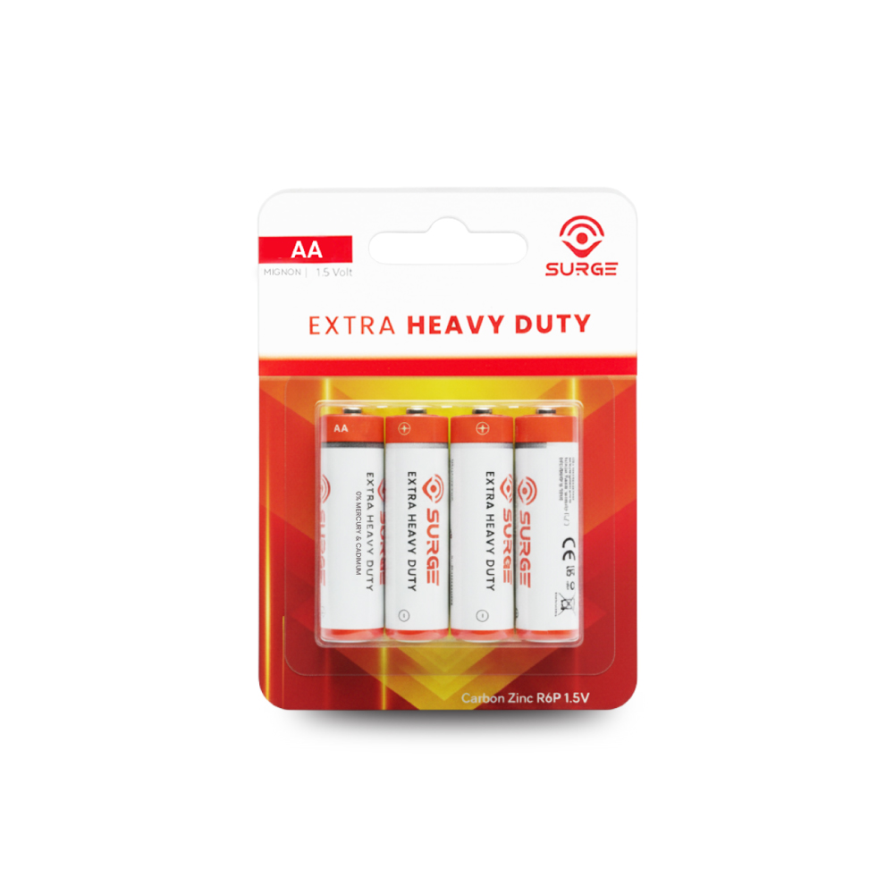 SURGE Carbon Zinc Battery AA Extra Heavy Duty 4's, Batteri AA Tahan Lama