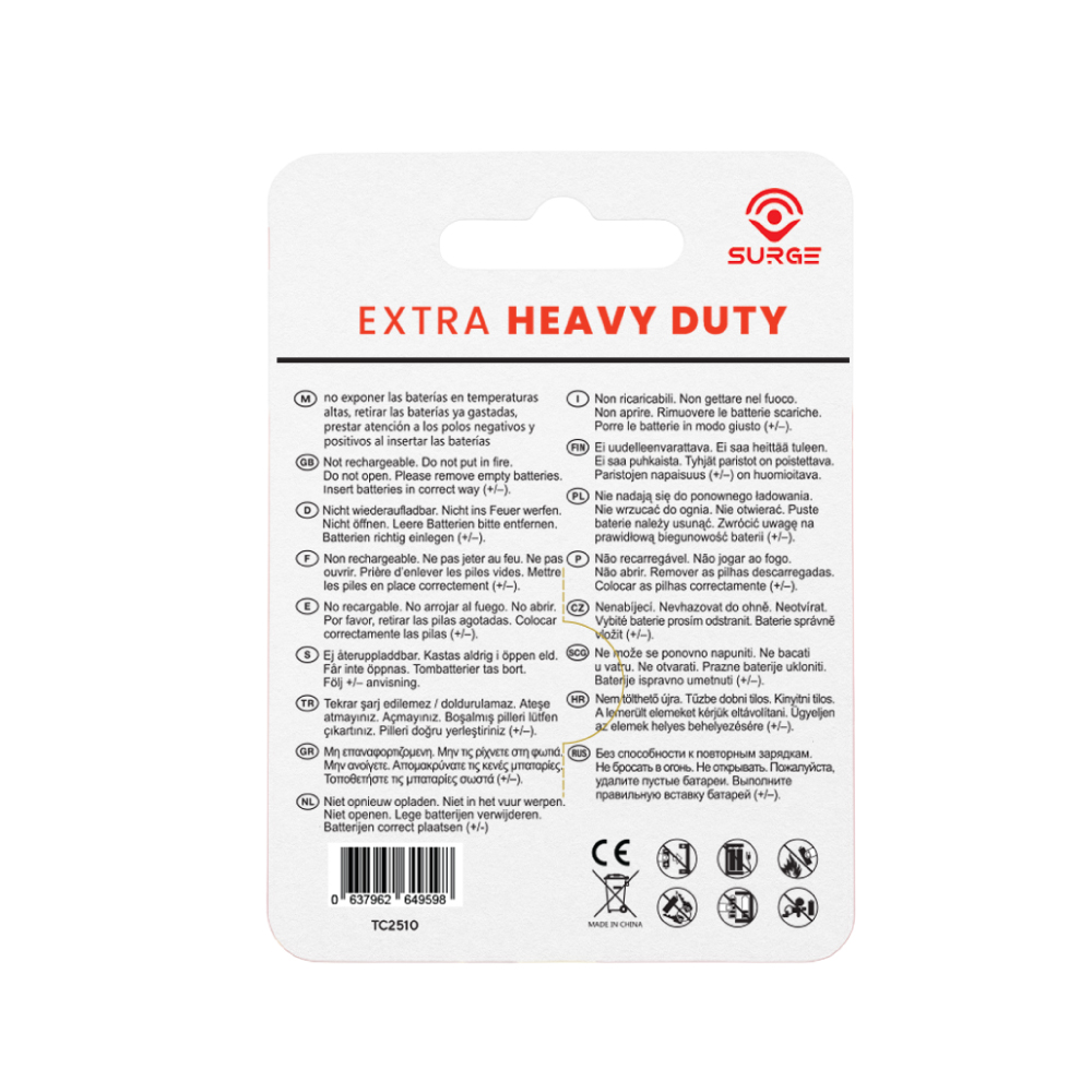 SURGE Carbon Zinc Battery AA Extra Heavy Duty 4's, Batteri AA Tahan Lama