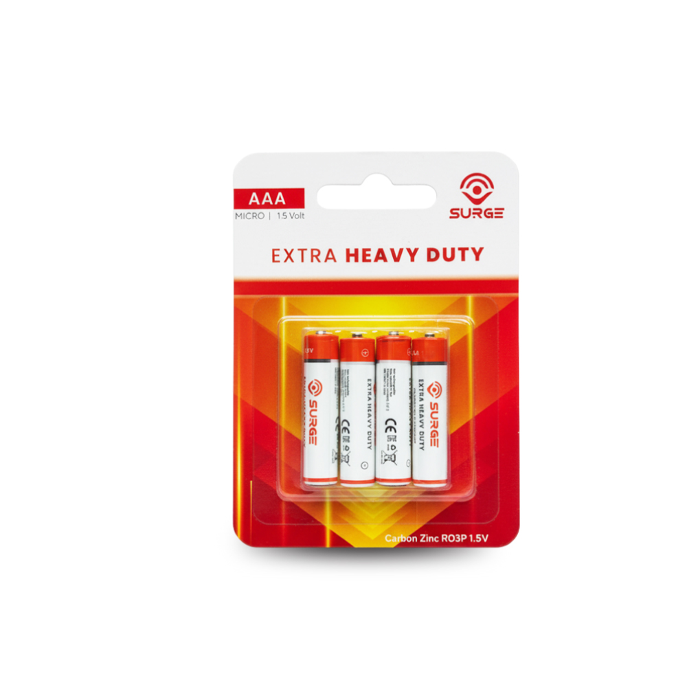 SURGE Carbon Zinc Battery AAA Extra Heavy Duty 4's, Batteri AAA Tahan Lama