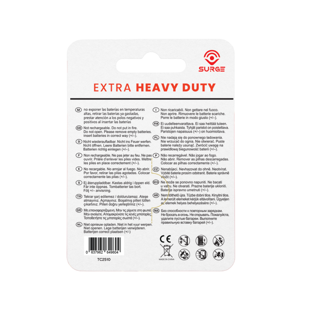 SURGE Carbon Zinc Battery AAA Extra Heavy Duty 4's, Batteri AAA Tahan Lama