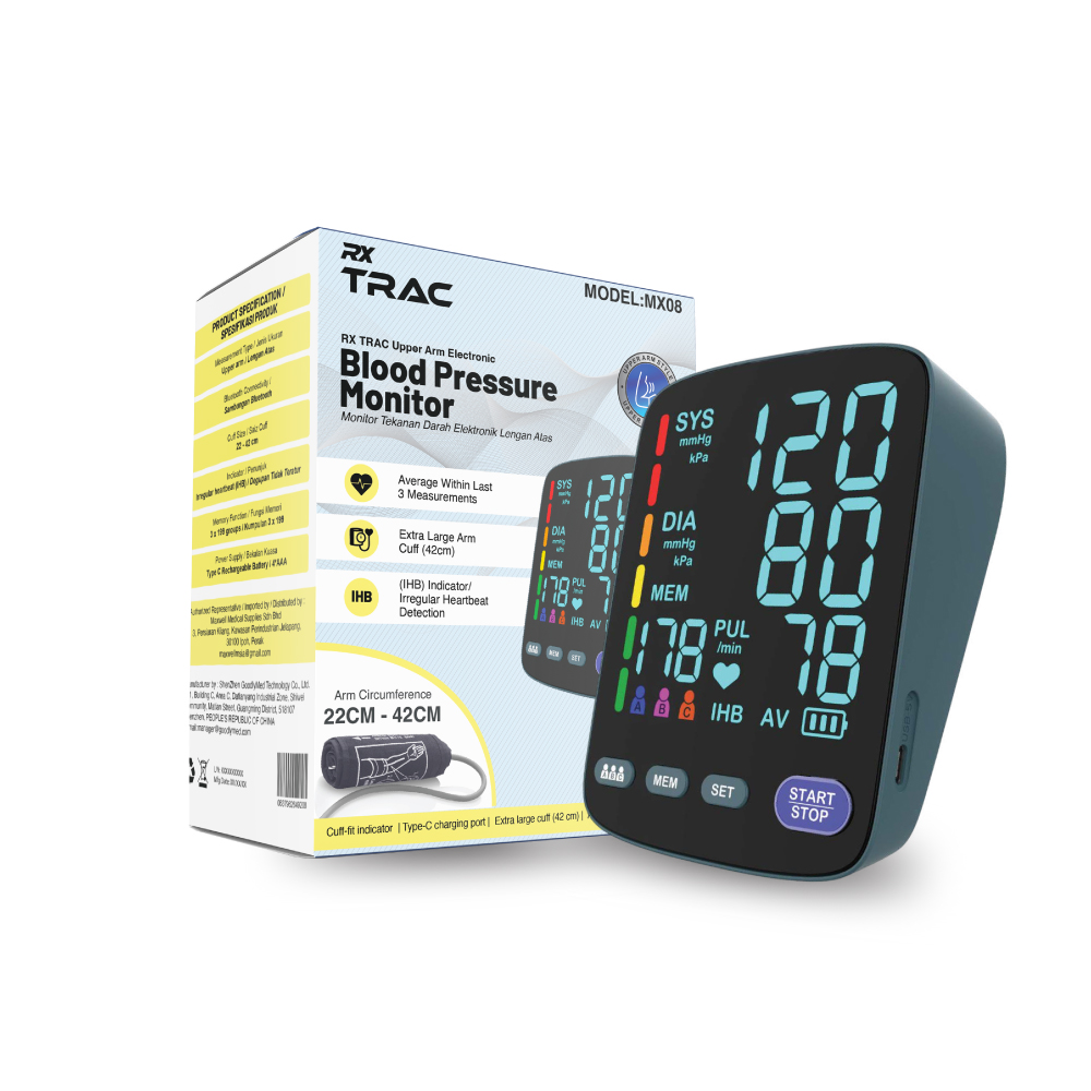 RX TRAC Upper Arm Electronic Blood Pressure Monitor (MX08) for Mesin Blood Pressure, Mesin Tekanan Darah
