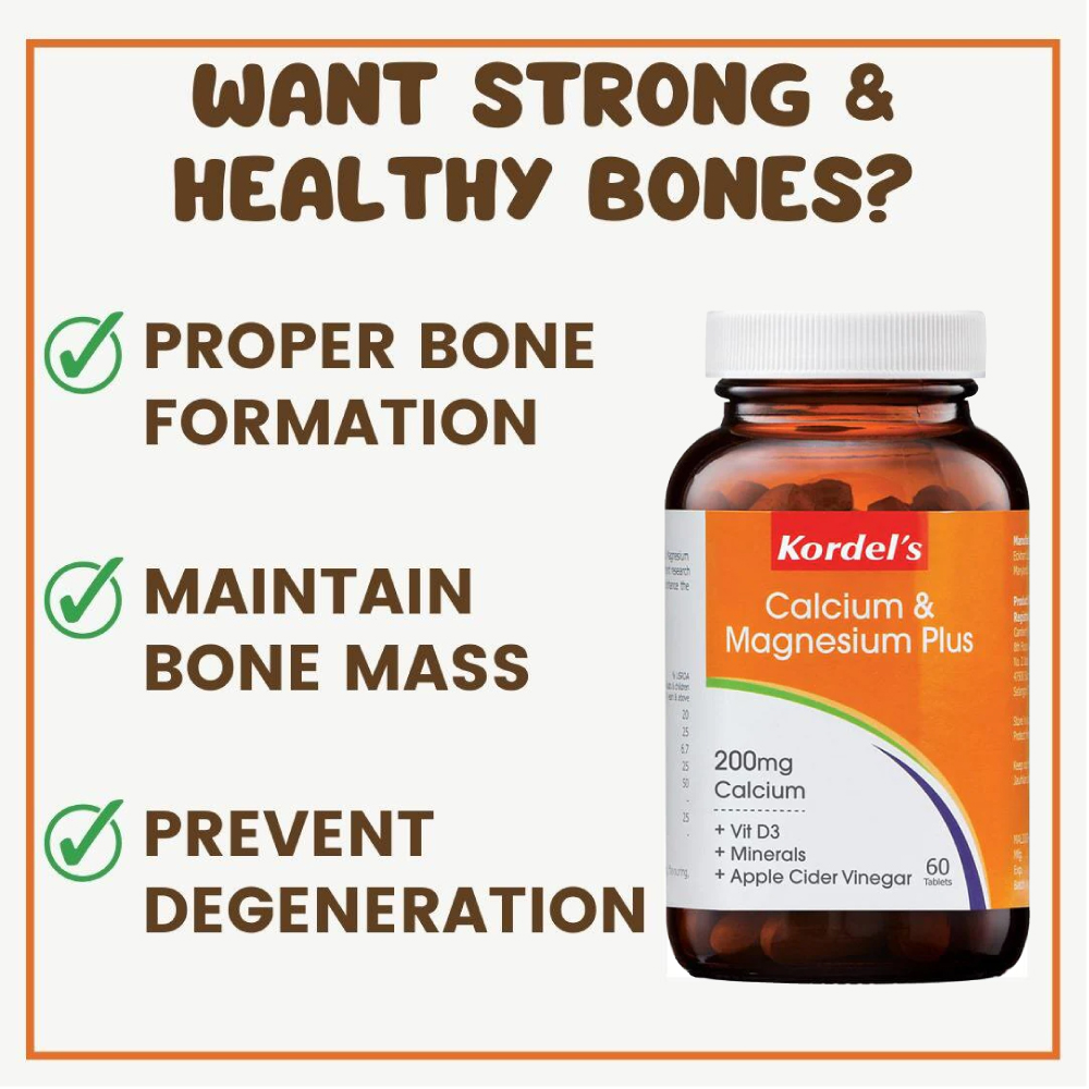KORDEL'S Calcium & Magnesium Plus 60's for Bone Supplement, Nerve Supplement, Supplemen Tulang