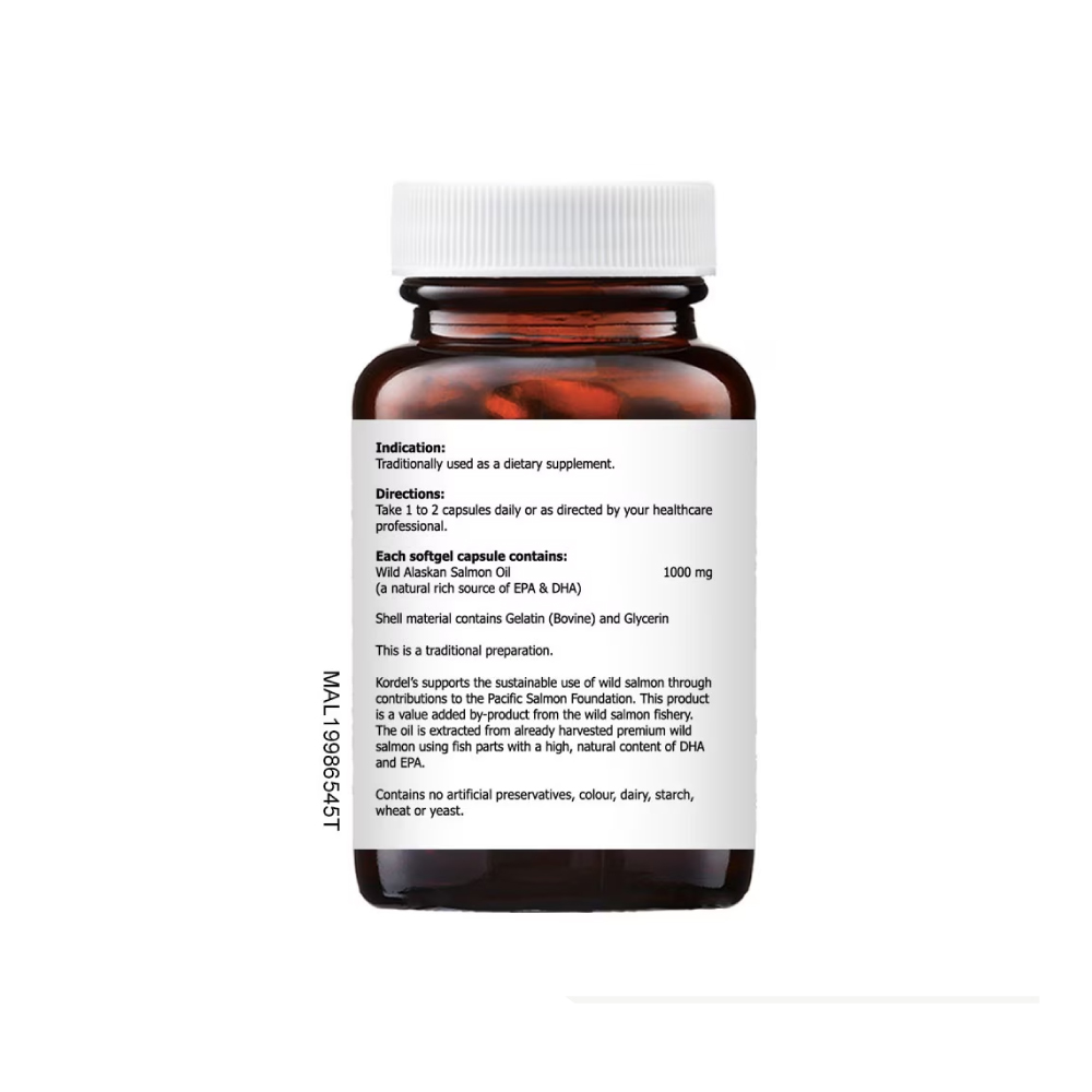 KORDEL'S Wild Alaskan Salmon Oil 30's with Omega 3, Fish Oil Supplement with Epa, Dha for Brain, Heart Supplement