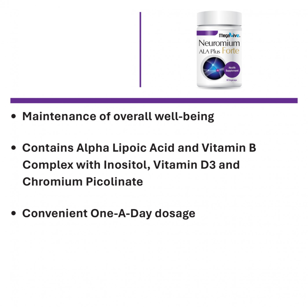 MEGALIVE Neuromium Ala Plus Forte 60's for Nerve Supplement, Supplemen Saraf, Ubat Saraf with Alpha Lipoic Acid