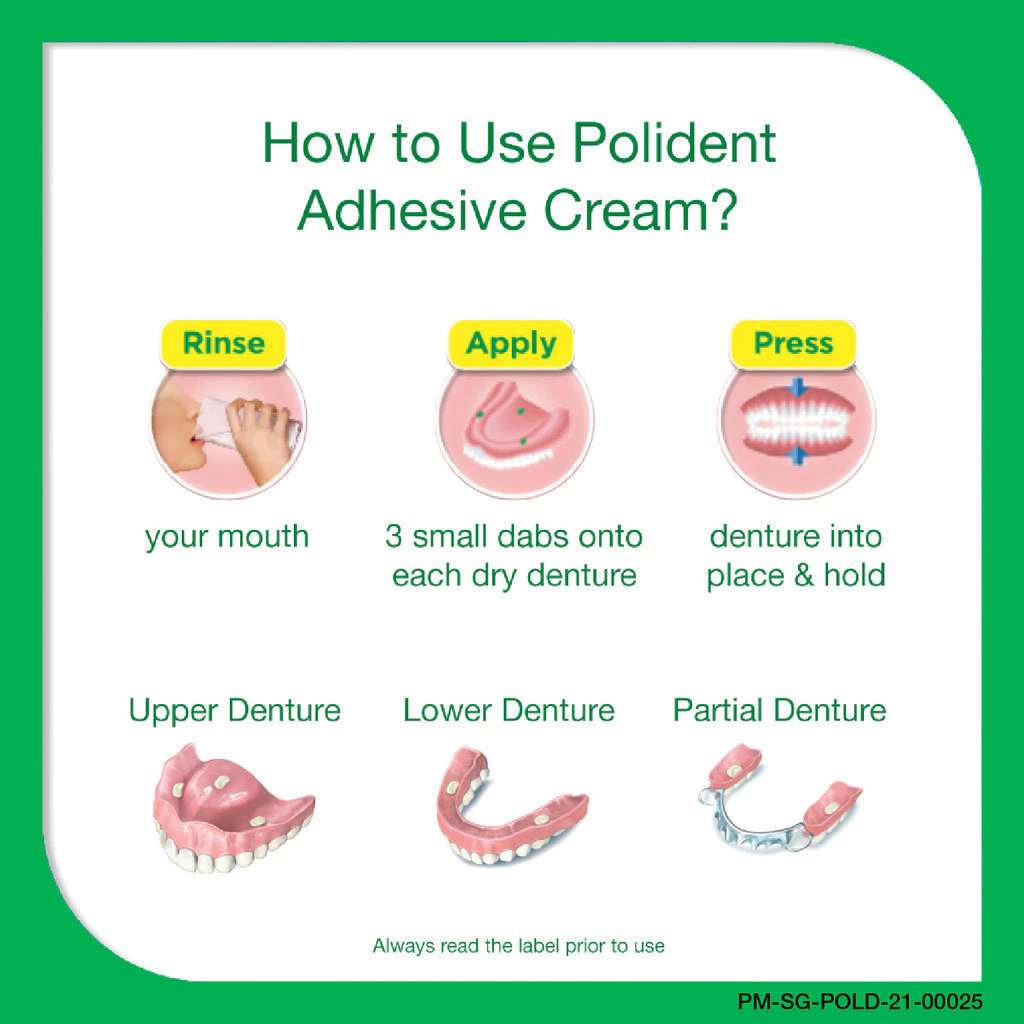 POLIDENT DENTURE ADHESIVE CREAM 20G (FLAVOUR FREE)
