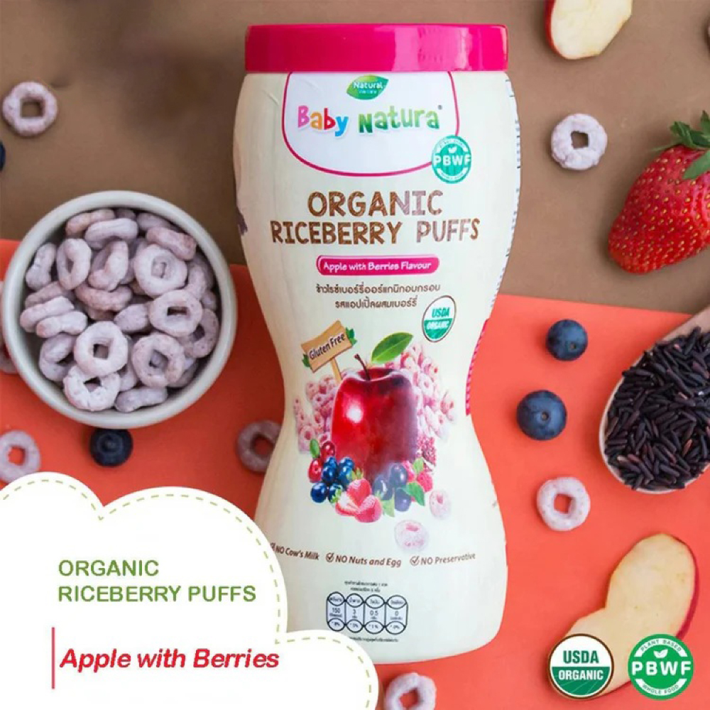 BABY NATURA Organic Riceberry Puffs 40g for Rice Puff Baby Food, Rice Puff for Baby, Rice Puff Cereal