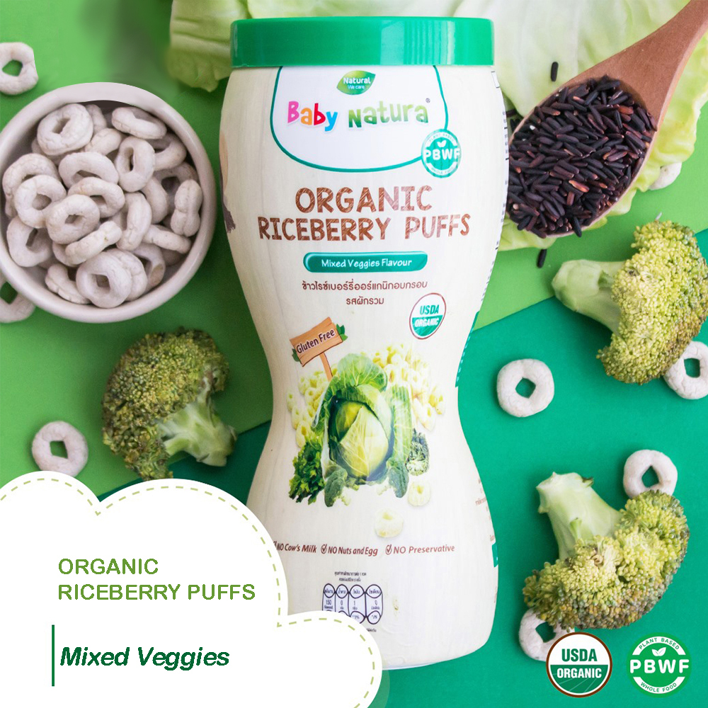 BABY NATURA Organic Riceberry Puffs 40g for Rice Puff Baby Food, Rice Puff for Baby, Rice Puff Cereal