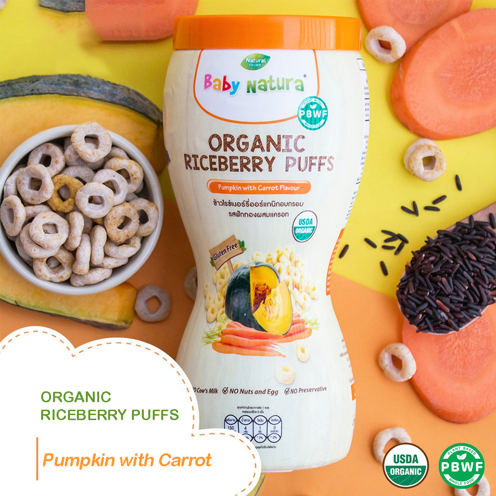 BABY NATURA Organic Riceberry Puffs 40g for Rice Puff Baby Food, Rice Puff for Baby, Rice Puff Cereal